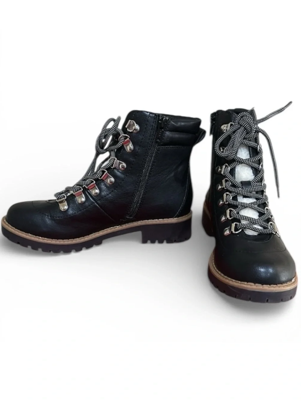 NWT Style & Co Black lace up & side zip ankle bootswith lug sole Womens Sz 5